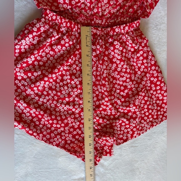 Princess Polly Blossom Print Virgo Tie Front Romper Size 2 Short Sleeve Red - Picture 8 of 12